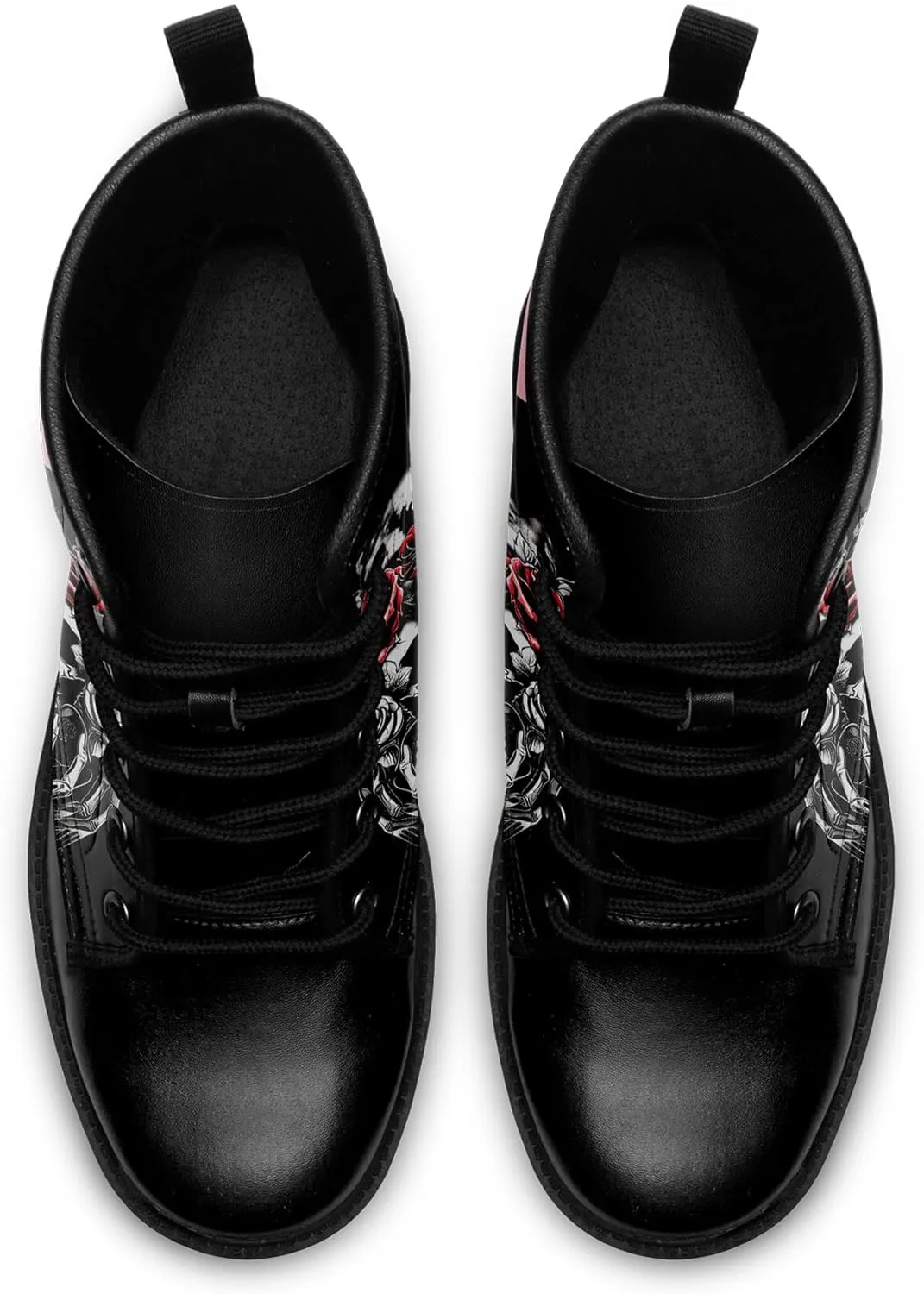 Men's Combat Ankle Boots Skull Rock Lace-Up Motorcycle Booties Goth Water Resistant Leather Work Boot for Women