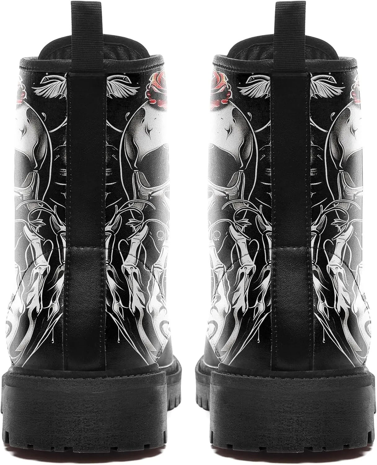 Men's Combat Ankle Boots Skull Rock Lace-Up Motorcycle Booties Goth Water Resistant Leather Work Boot for Women
