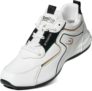 Men's Fashion Casual Sneakers Breathable Lace-up White Walking Shoes Daily Comfortable Non Slip Low Top Tennis Shoes