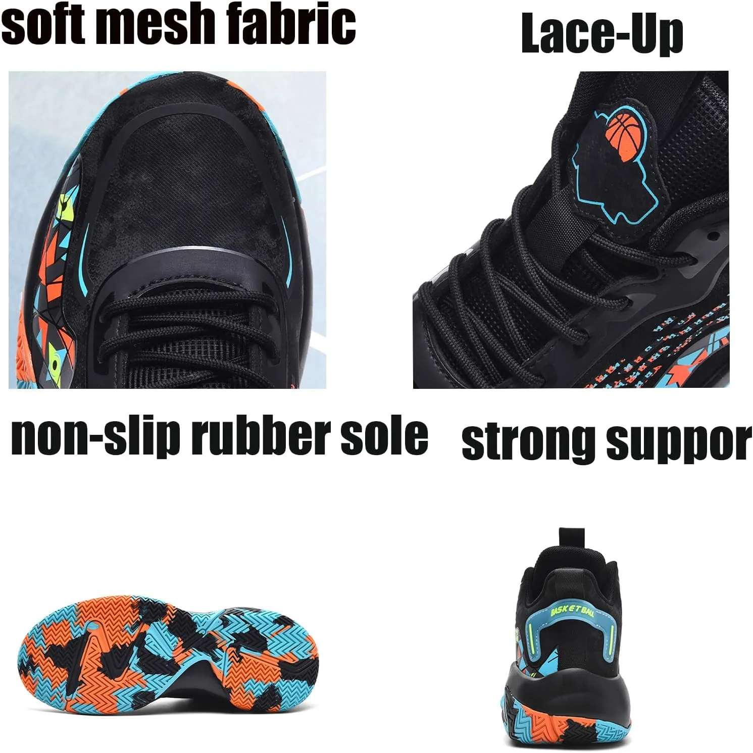 Mens Fashion High-Top Lace Up Leather Basketball Shoes Comfortable Non Slip Sneakers for Running Workout Training Athletic