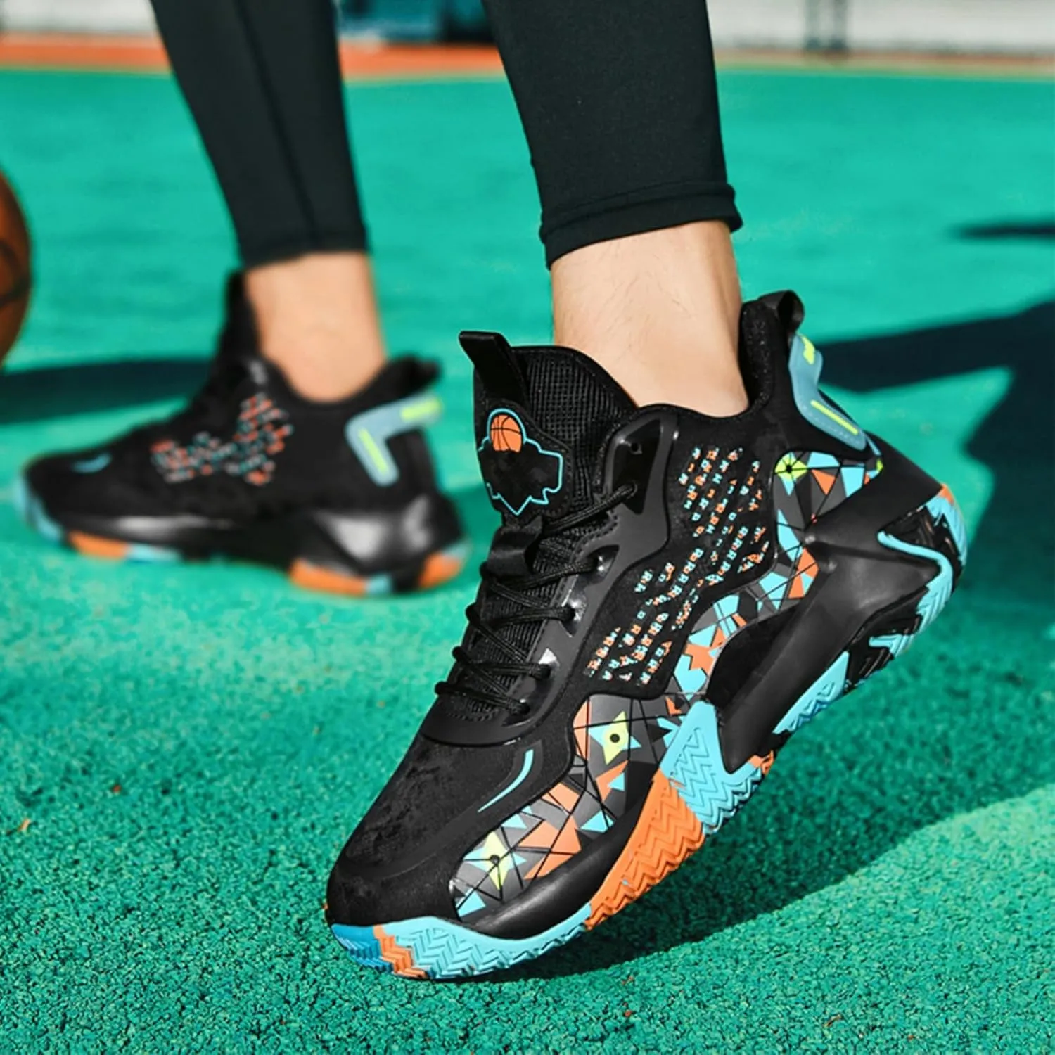 Mens Fashion High-Top Lace Up Leather Basketball Shoes Comfortable Non Slip Sneakers for Running Workout Training Athletic