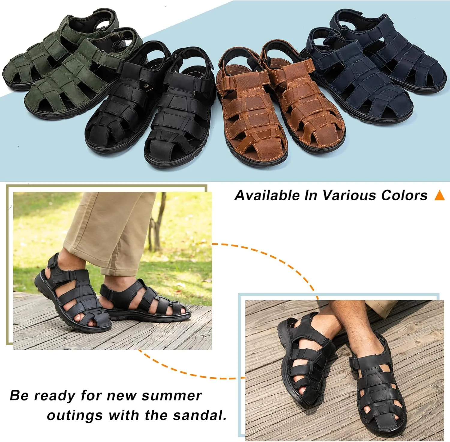 Mens Fisherman Leather Closed Toe Sandals Walking Dress Casual Sandalias Whith Memory Foam Summer Outdoor Athletic Adjustable Comfortable