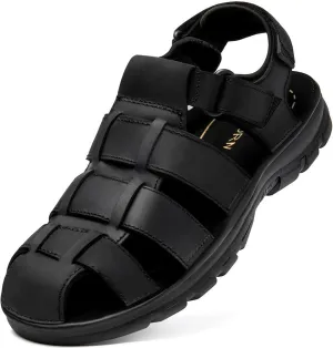 Mens Fisherman Leather Closed Toe Sandals Walking Dress Casual Sandalias Whith Memory Foam Summer Outdoor Athletic Adjustable Comfortable