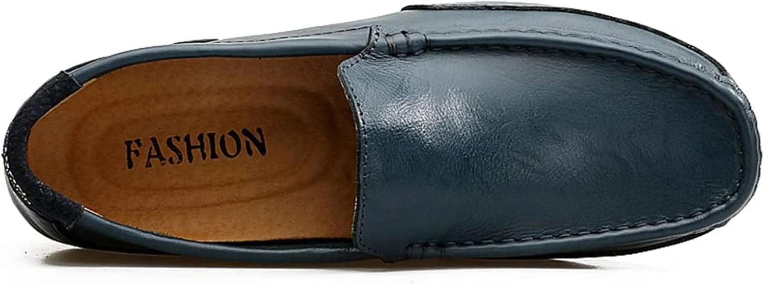 Men's Genuine Leather Square Toe Casual Slip On Loafers,Lightweight Comfortable Flat Moccasin Boat Shoes Casual Fashion Walking Driving Shoes