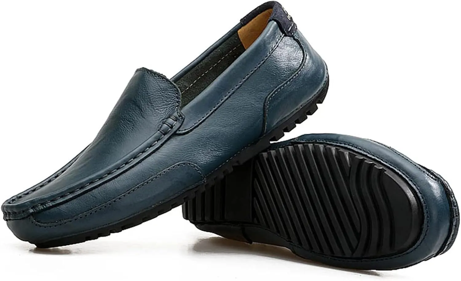 Men's Genuine Leather Square Toe Casual Slip On Loafers,Lightweight Comfortable Flat Moccasin Boat Shoes Casual Fashion Walking Driving Shoes