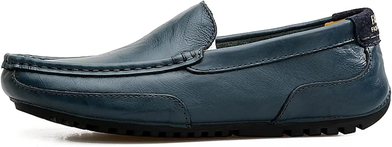 Men's Genuine Leather Square Toe Casual Slip On Loafers,Lightweight Comfortable Flat Moccasin Boat Shoes Casual Fashion Walking Driving Shoes