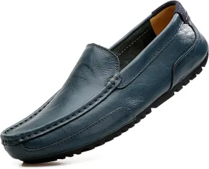 Men's Genuine Leather Square Toe Casual Slip On Loafers,Lightweight Comfortable Flat Moccasin Boat Shoes Casual Fashion Walking Driving Shoes