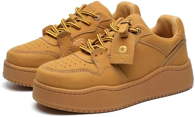 Men's Hiphop Chunky Fashion Sneaker - Lace Up Street Style Low Top Thick Sole Casual Comfortable Walking (Brown,7)