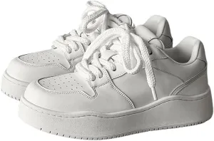 Men's Hiphop Chunky Fashion Sneaker - Lace Up Street Style Low Top Thick Sole Casual Comfortable Walking (White,7)