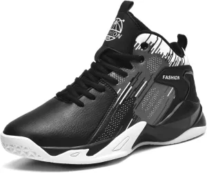 Men's Lace Up Breathable Leather Cushioning Basketball Shoes Fashion High-Top Non-Slip Sneakers Casual for Gym Sports Tennis Jogging Running Walking