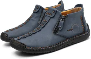 Mens Leather Ankle Chukka Boots Casual Shoes Loafers Flat Shoes Vintage Hand Stitching Comfort Soft Breathable Lace-up Lightweight Fashionable Flats Oxford Shoes