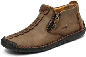 Mens Leather Ankle Chukka Boots Casual Shoes Loafers Flat Shoes Vintage Hand Stitching Comfort Soft Breathable Lace-up Lightweight Fashionable Flats Oxford Shoes