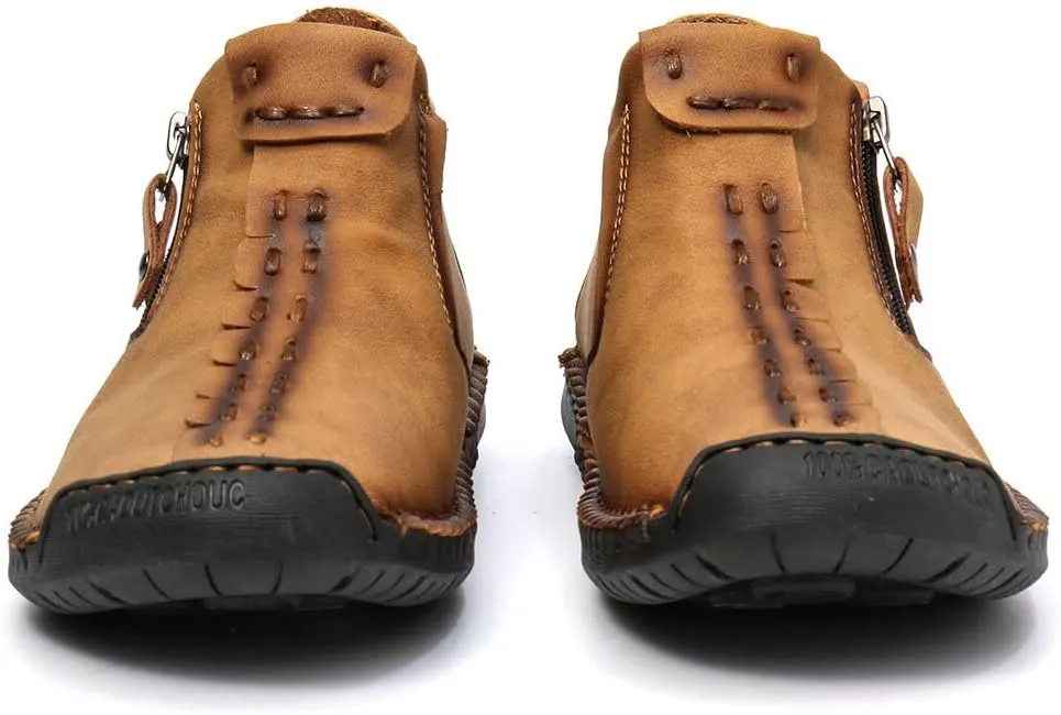 Mens Leather Ankle Chukka Boots Casual Shoes Loafers Flat Shoes Vintage Hand Stitching Comfort Soft Breathable Lace-up Lightweight Fashionable Flats Oxford Shoes