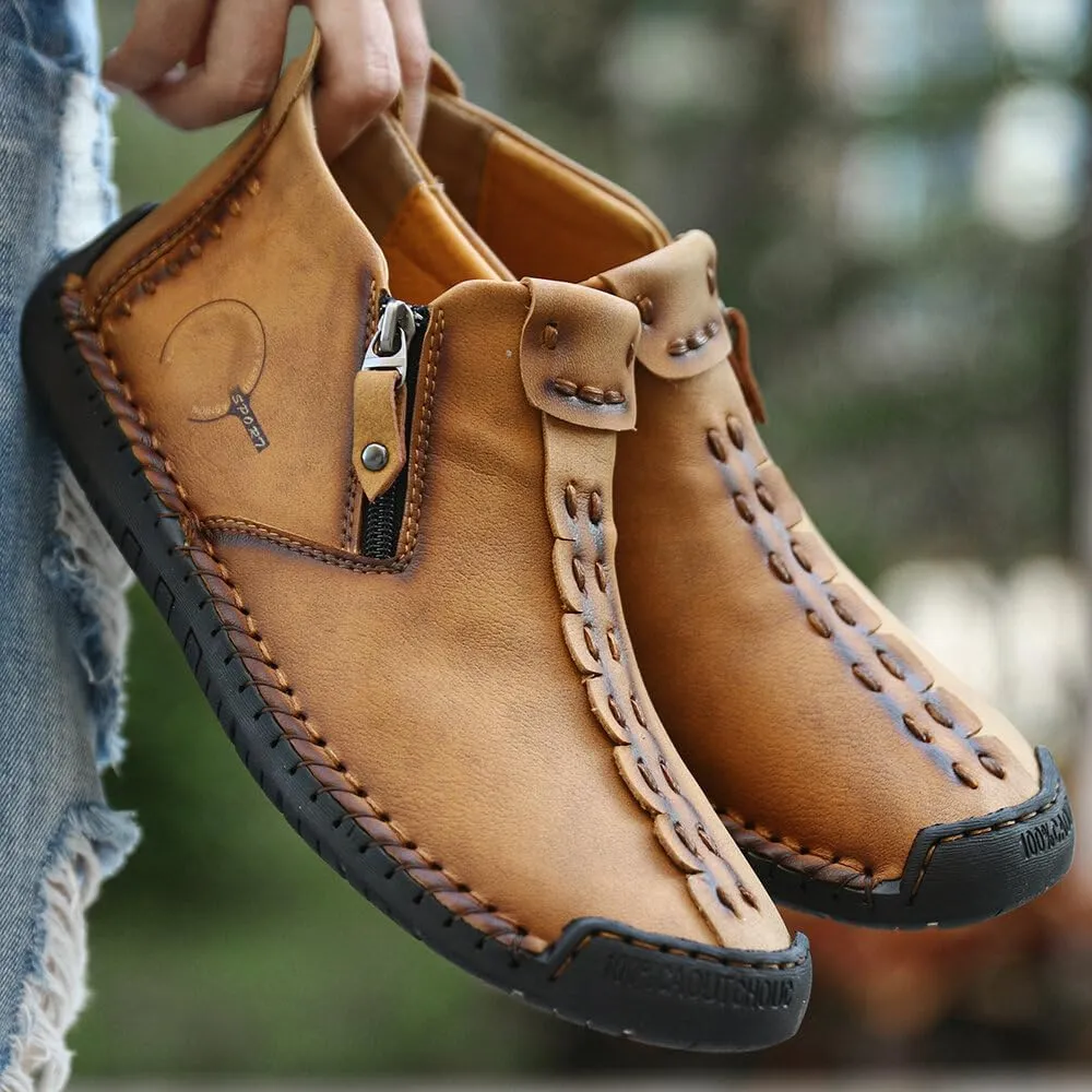 Mens Leather Ankle Chukka Boots Casual Shoes Loafers Flat Shoes Vintage Hand Stitching Comfort Soft Breathable Lace-up Lightweight Fashionable Flats Oxford Shoes