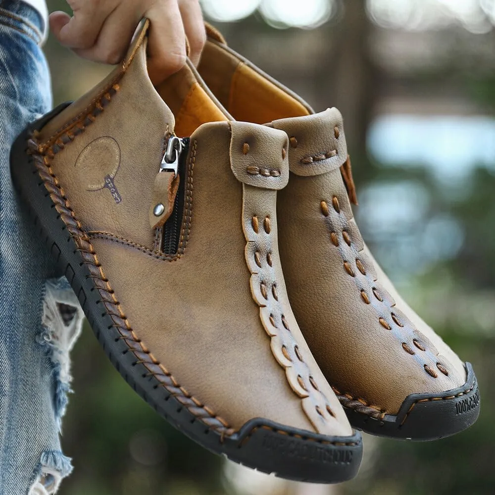 Mens Leather Ankle Chukka Boots Casual Shoes Loafers Flat Shoes Vintage Hand Stitching Comfort Soft Breathable Lace-up Lightweight Fashionable Flats Oxford Shoes