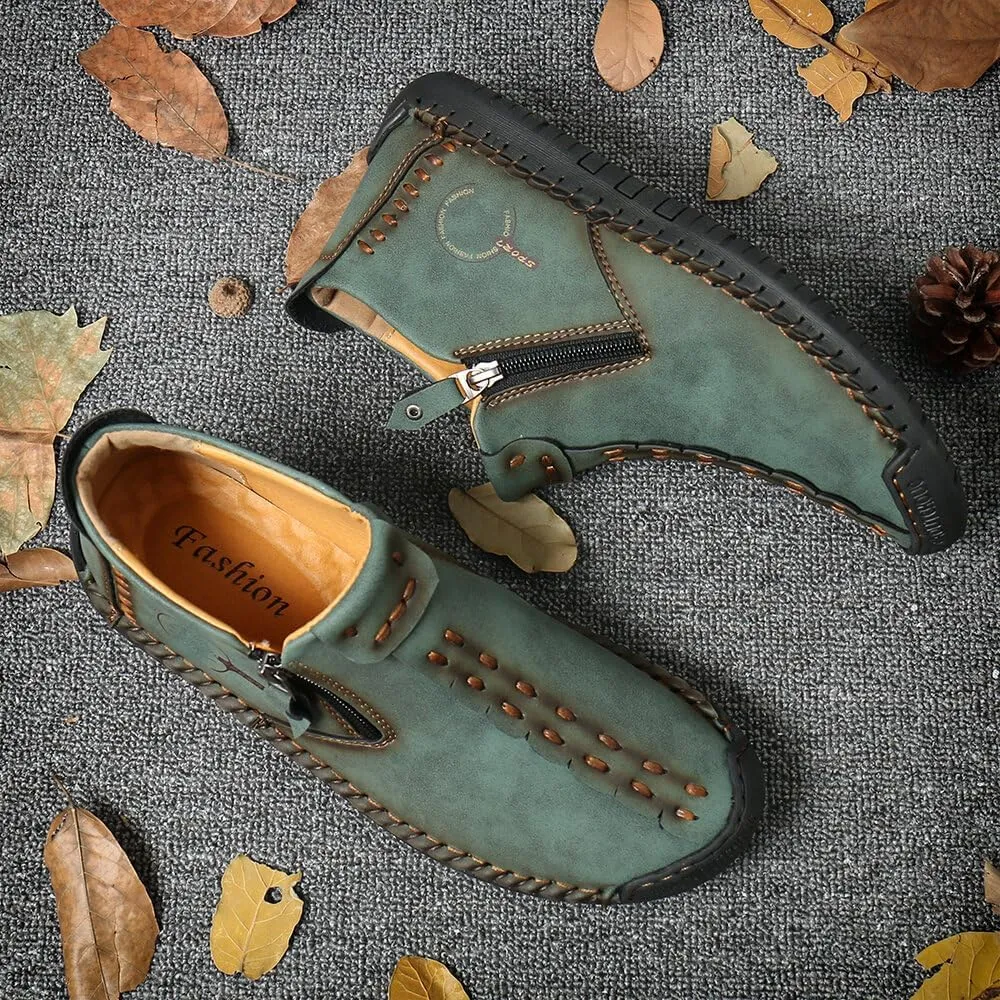 Mens Leather Ankle Chukka Boots Casual Shoes Loafers Flat Shoes Vintage Hand Stitching Comfort Soft Breathable Lace-up Lightweight Fashionable Flats Oxford Shoes