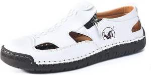 Mens Leather Sandals Hollow Closed Toe Summer Outdoor Casual Beach Shoes Casual Sports Sandals