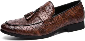 Men's Leather Tassel Slip-on Penny Loafers,Fashion Retro Print Business Formal Oxfords,Comfortable Non-Slip Classic Party Dress Shoes