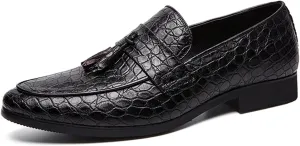 Men's Leather Tassel Slip-on Penny Loafers,Fashion Retro Print Business Formal Oxfords,Comfortable Non-Slip Classic Party Dress Shoes