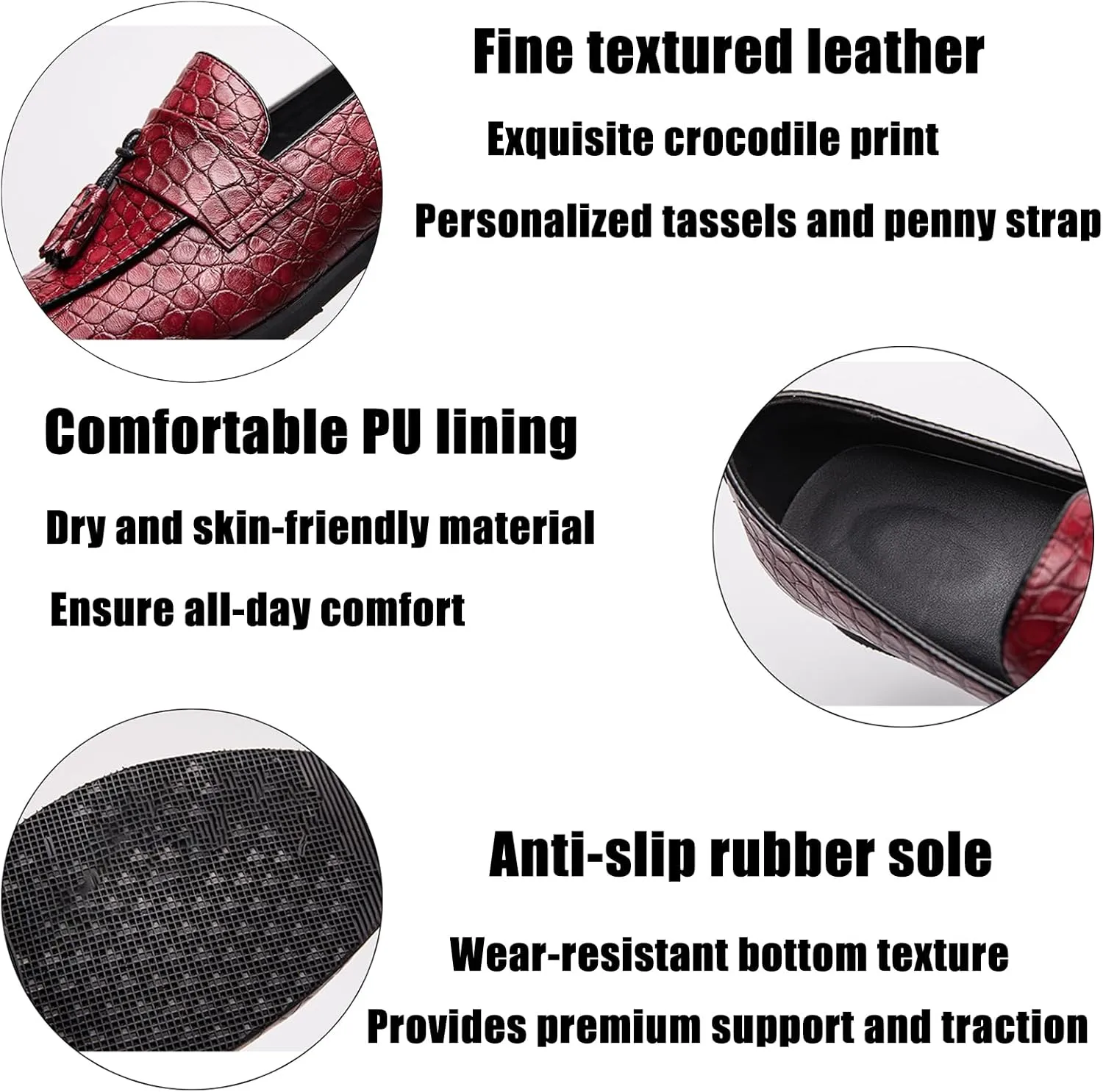 Men's Leather Tassel Slip-on Penny Loafers,Fashion Retro Print Business Formal Oxfords,Comfortable Non-Slip Classic Party Dress Shoes