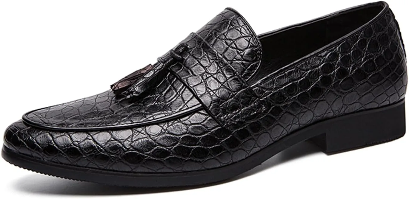 Men's Leather Tassel Slip-on Penny Loafers,Fashion Retro Print Business Formal Oxfords,Comfortable Non-Slip Classic Party Dress Shoes
