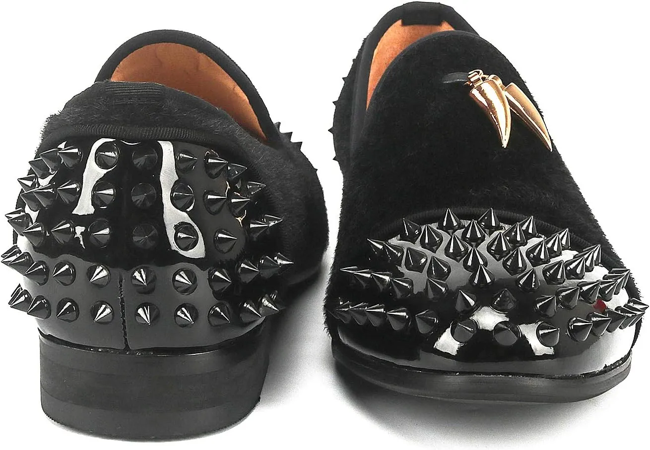 Mens Leopard Loafers Leather Embroidery Spiked Slip on Dress Shoes Slipper Luxury Fashion Penny Prom