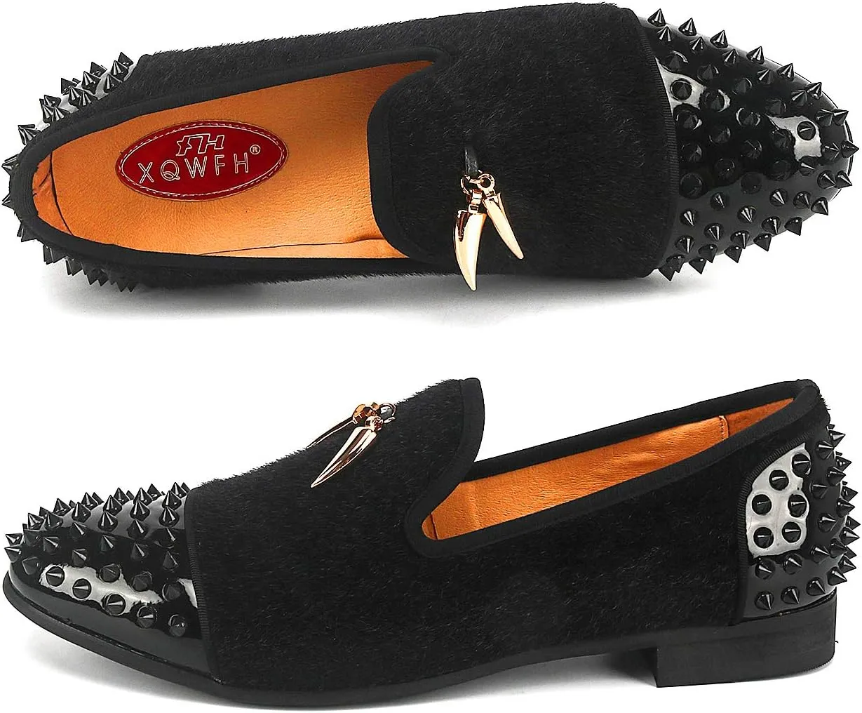 Mens Leopard Loafers Leather Embroidery Spiked Slip on Dress Shoes Slipper Luxury Fashion Penny Prom