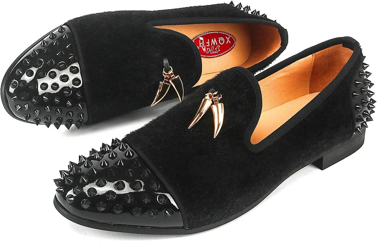 Mens Leopard Loafers Leather Embroidery Spiked Slip on Dress Shoes Slipper Luxury Fashion Penny Prom