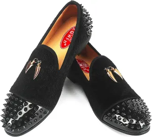 Mens Leopard Loafers Leather Embroidery Spiked Slip on Dress Shoes Slipper Luxury Fashion Penny Prom