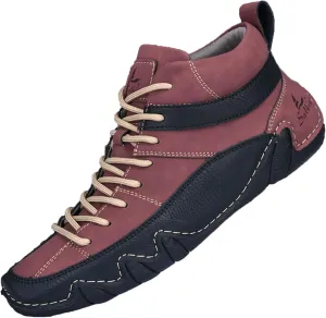 Men's Outdoor High Top Chukka Boots Casual Soft Leather Handmade Driving Ankle Boots lace-up Lightweight Dress Sneakers for Hiking Camping,Walking