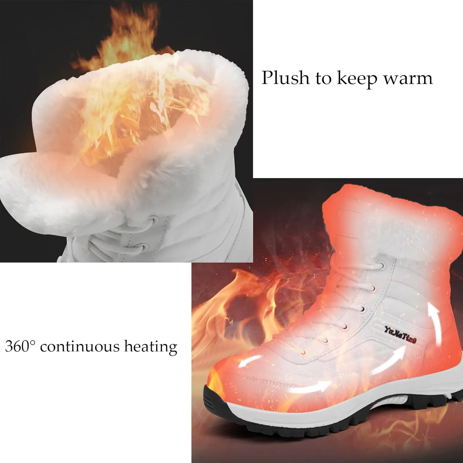Men's Pu Waterproof Fur Lined Snow Boots Winter Warm Lace-Up Non-Slip Outdoor Warm Boots Suitable for Work Walking Hiking