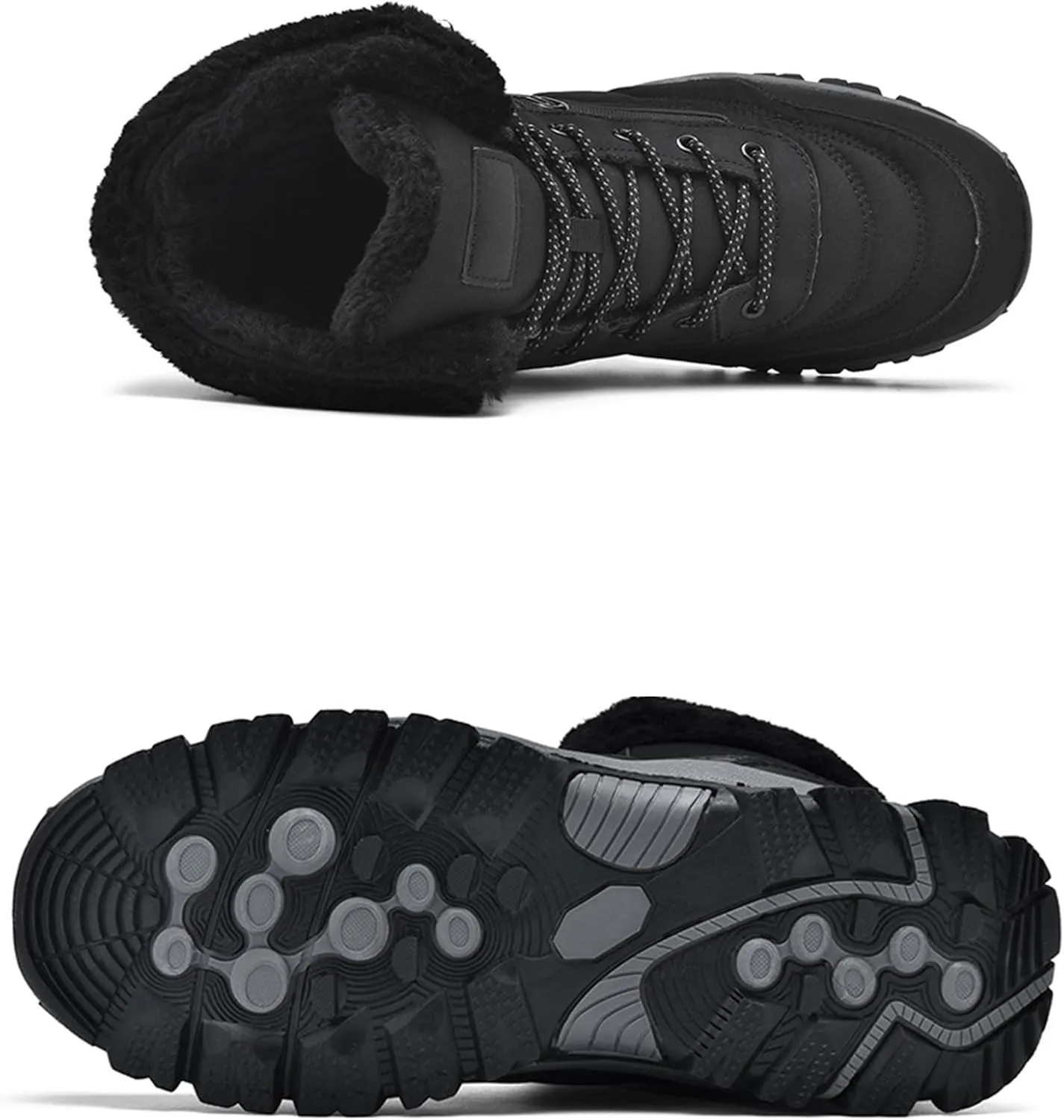 Men's Pu Waterproof Fur Lined Snow Boots Winter Warm Lace-Up Non-Slip Outdoor Warm Boots Suitable for Work Walking Hiking