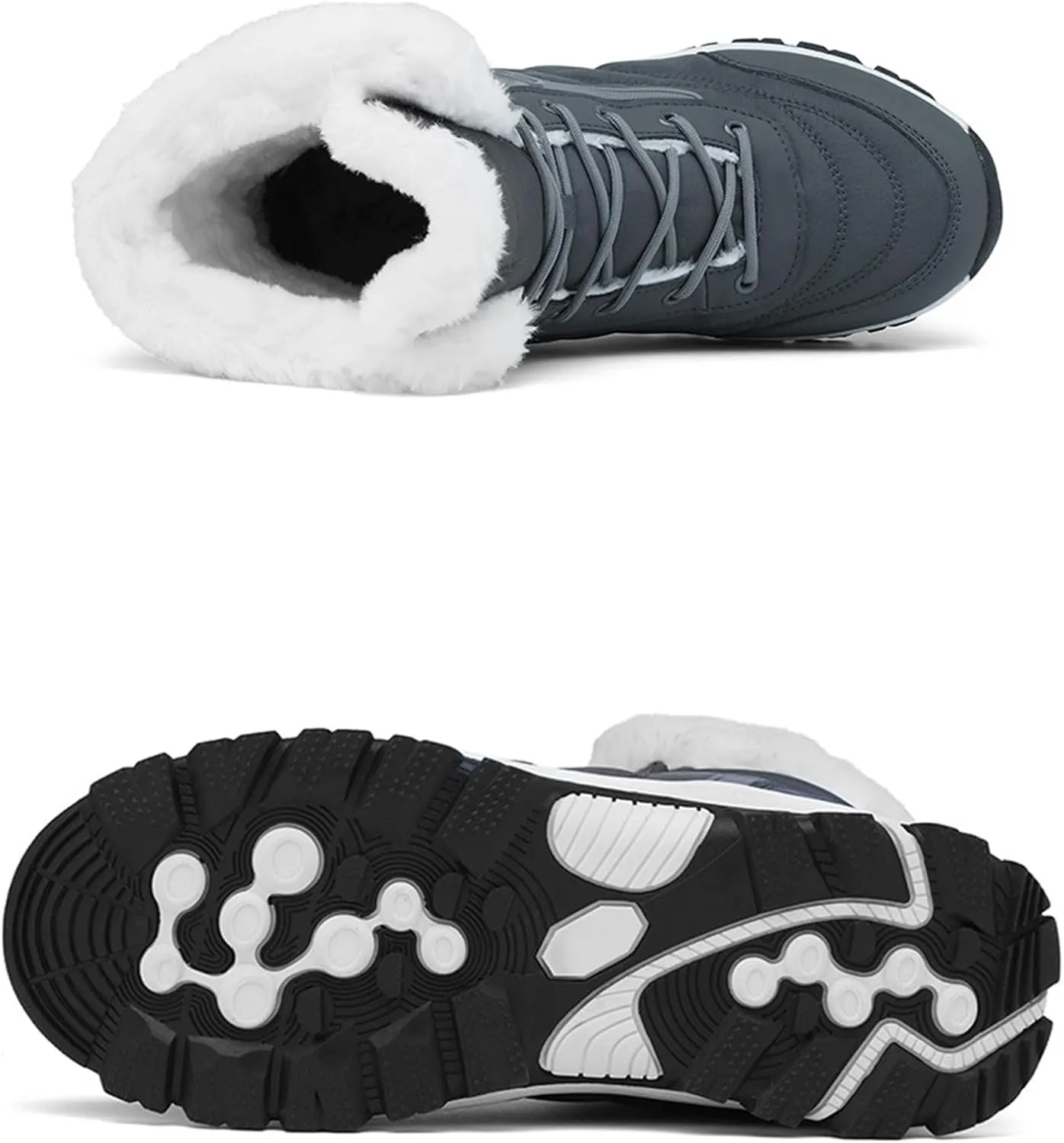 Men's Pu Waterproof Fur Lined Snow Boots Winter Warm Lace-Up Non-Slip Outdoor Warm Boots Suitable for Work Walking Hiking