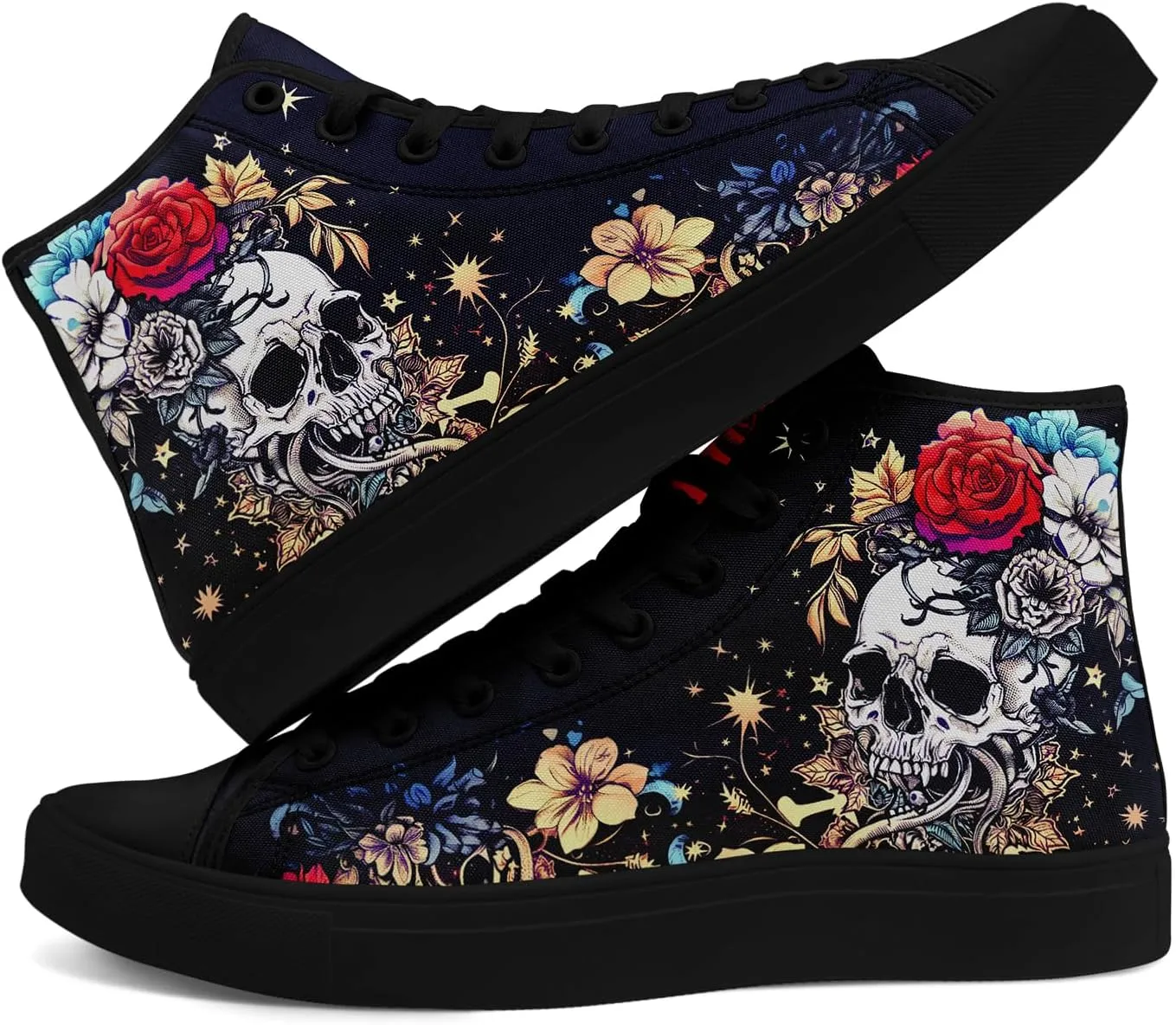 Men's Skull Canvas High Top Shoes Classic Fashion High Top Sneakers Unisex Casual Lace Up Tennis Shoes
