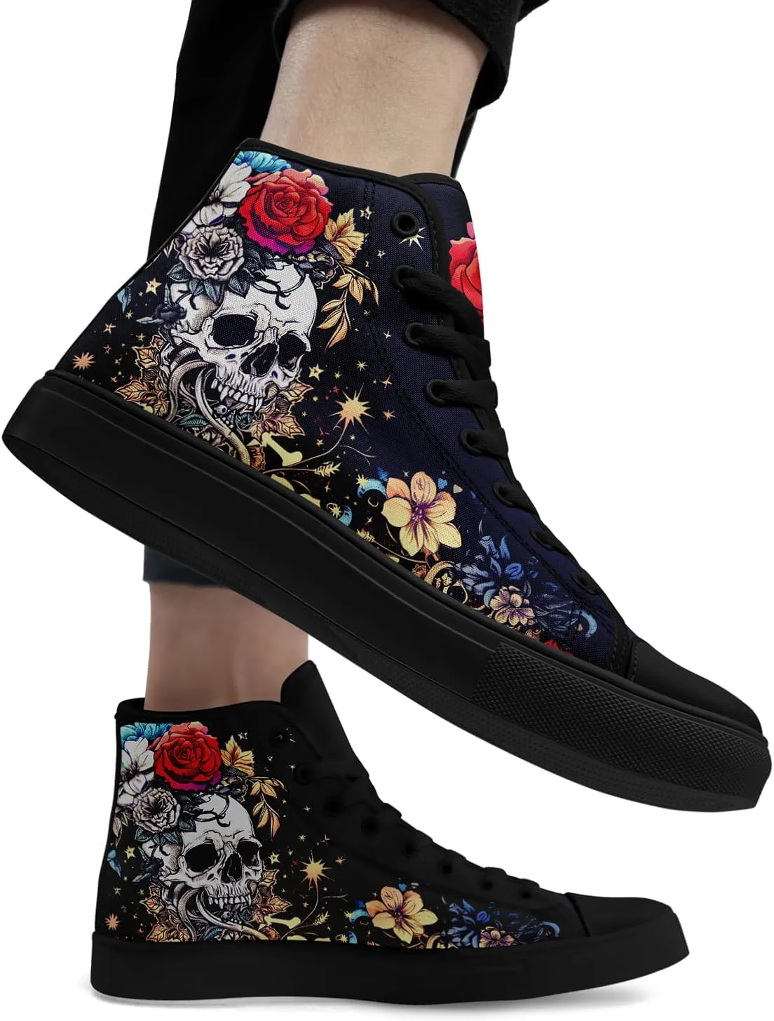 Men's Skull Canvas High Top Shoes Classic Fashion High Top Sneakers Unisex Casual Lace Up Tennis Shoes