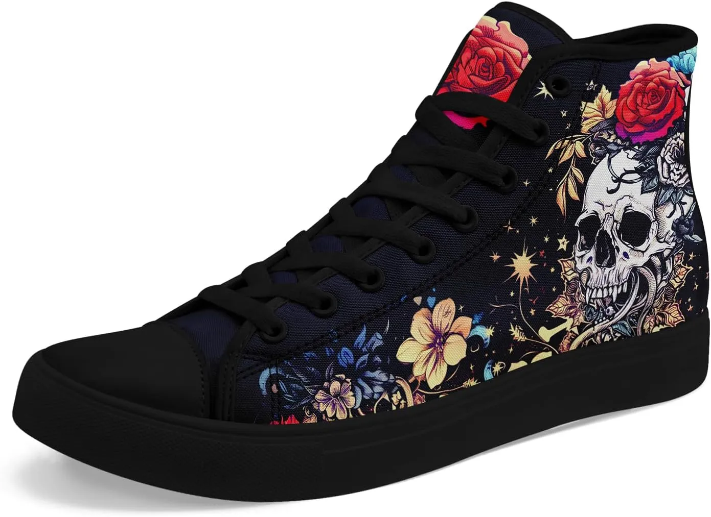 Men's Skull Canvas High Top Shoes Classic Fashion High Top Sneakers Unisex Casual Lace Up Tennis Shoes