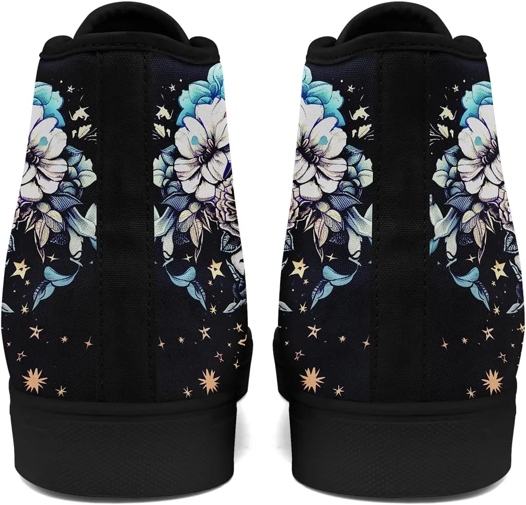 Men's Skull Canvas High Top Shoes Classic Fashion High Top Sneakers Unisex Casual Lace Up Tennis Shoes
