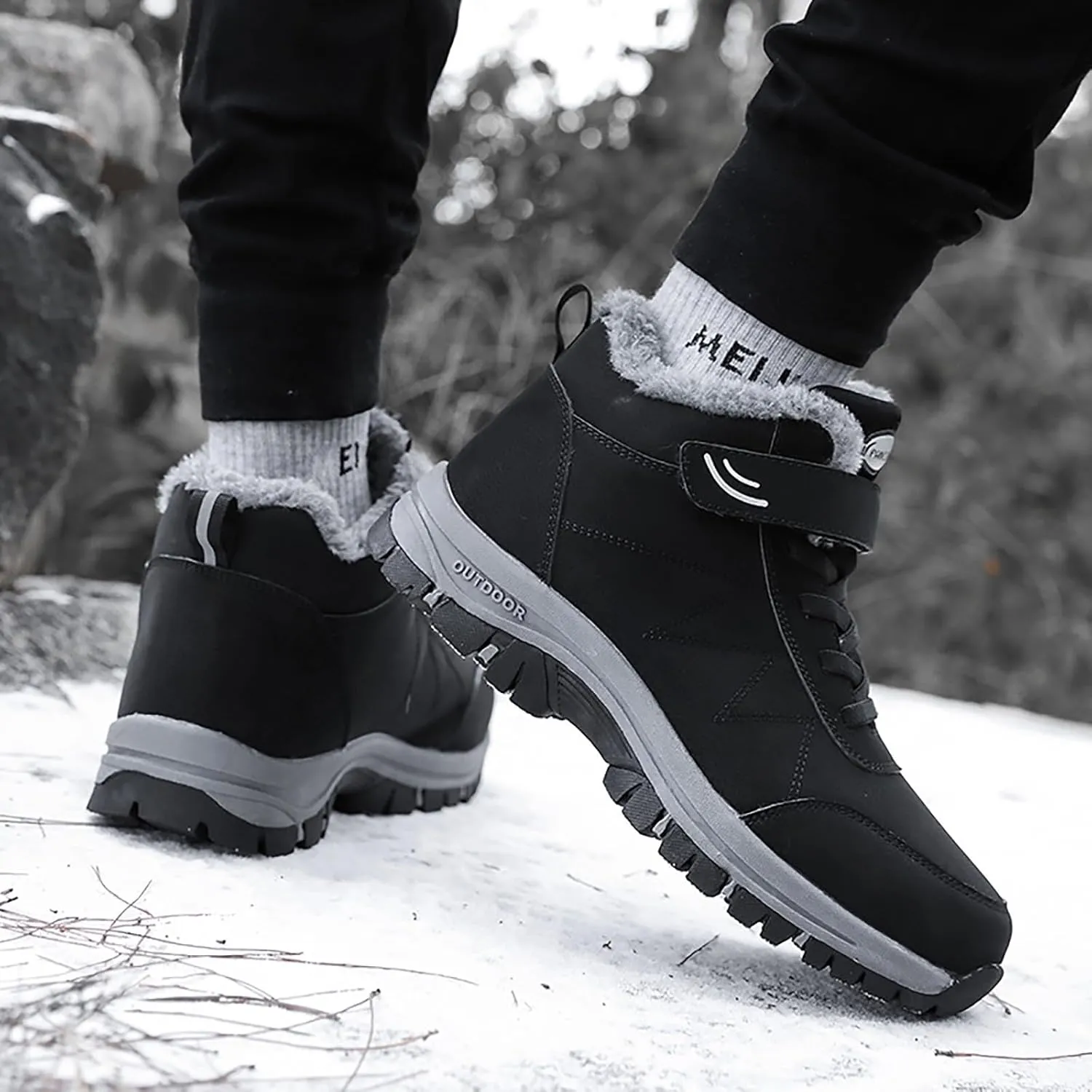 Men's Snow Boots Warm Furry Lined Footwear Waterproof Outdoor Lightweight Winter Boots Non-Slip Cold Weather Shoes Hiking Boot Trekking Boots