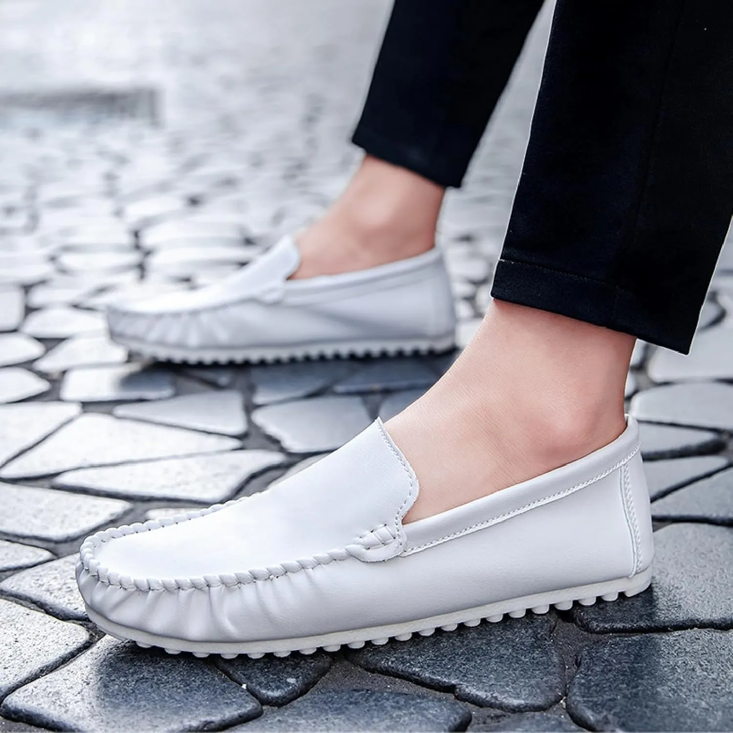 Mens Soft Leather Loafers Casual Fashion Light Breathable Slip On Penny Loafers Handmade Stitching Casual Driving Dress Boat Shoe