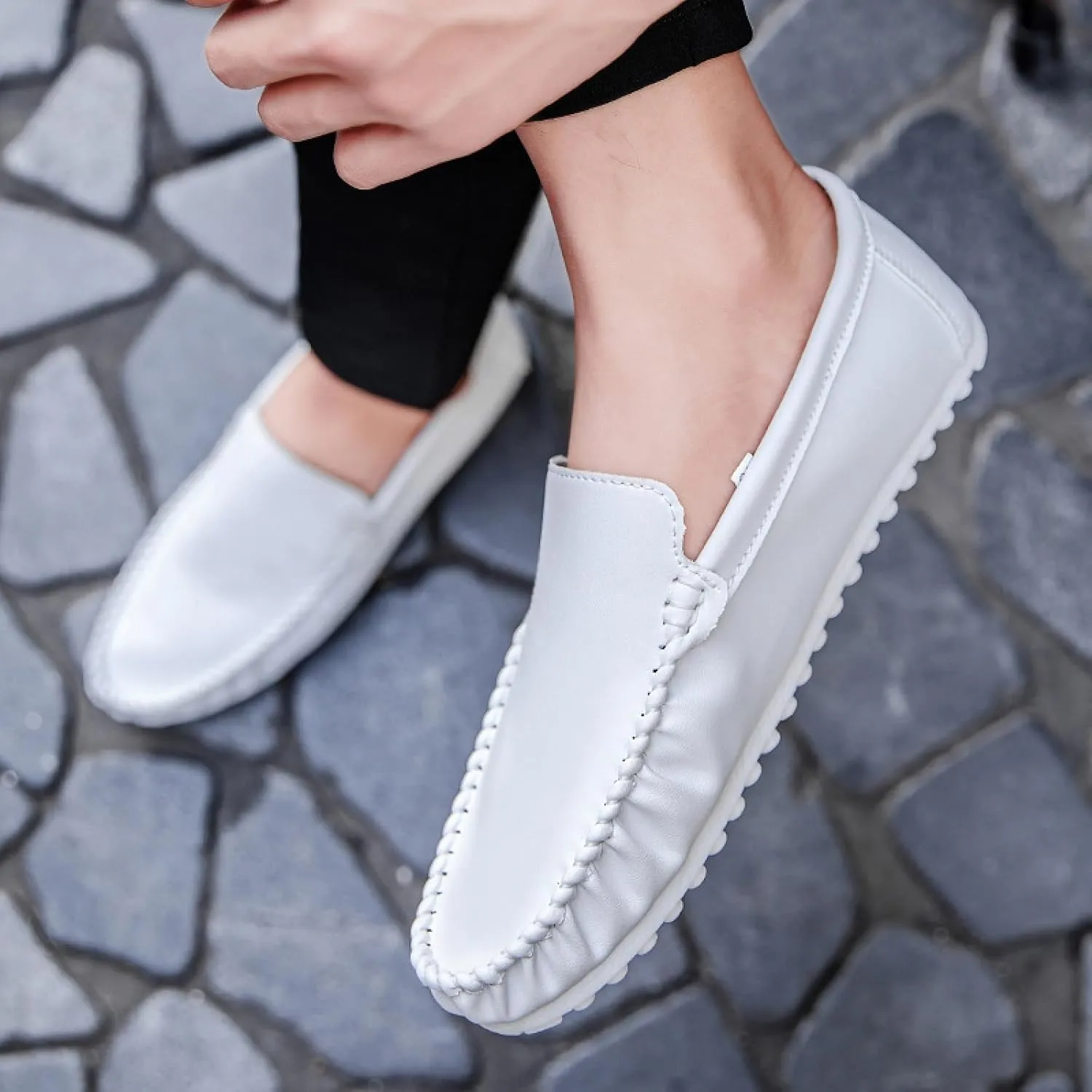 Mens Soft Leather Loafers Casual Fashion Light Breathable Slip On Penny Loafers Handmade Stitching Casual Driving Dress Boat Shoe