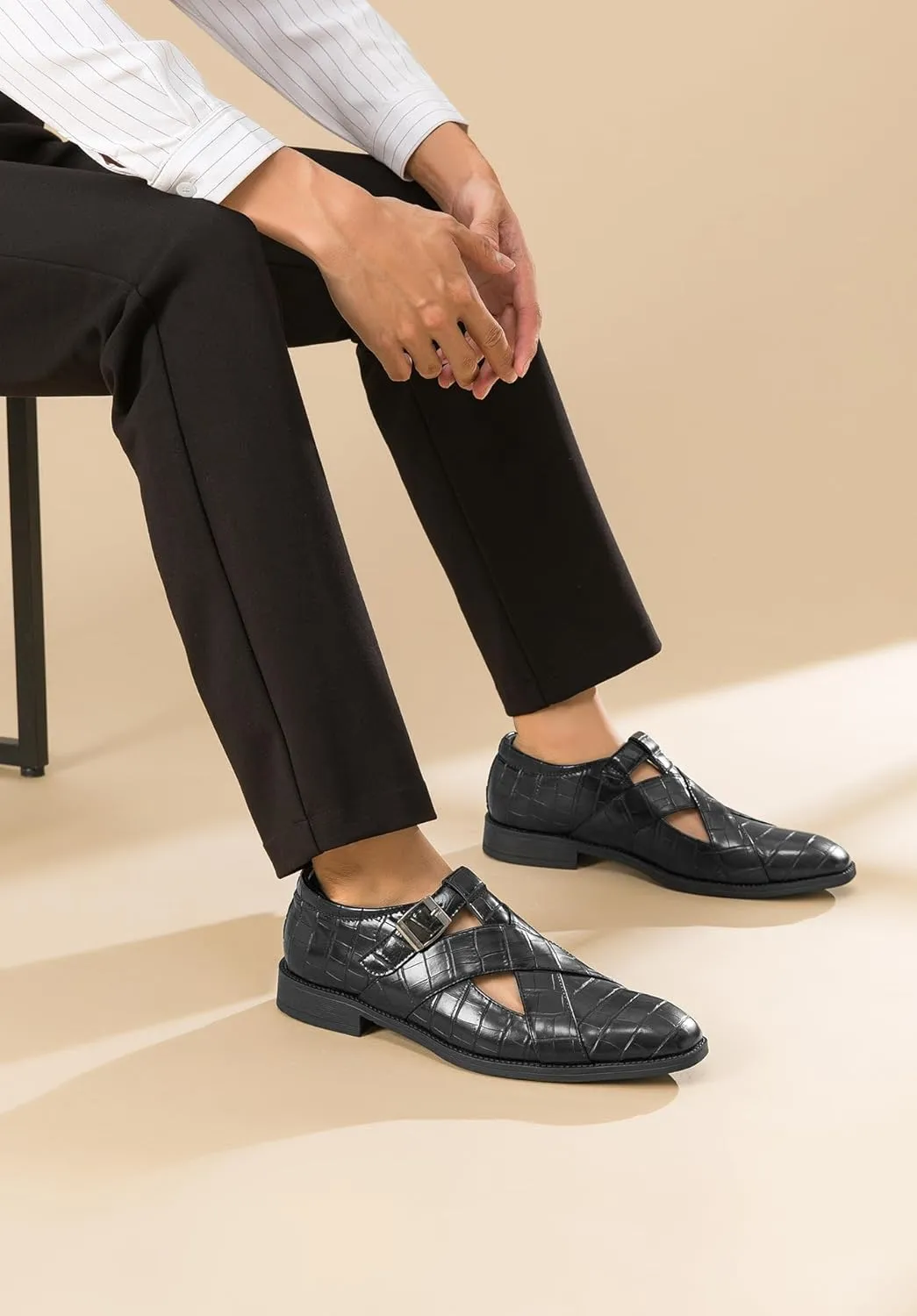 Men's Summer Business Casual Working Sandals Breathable Synthetic Leather Office Oxfords Shoes for Outdoor & Cocktail Party Dress Formal Shoes