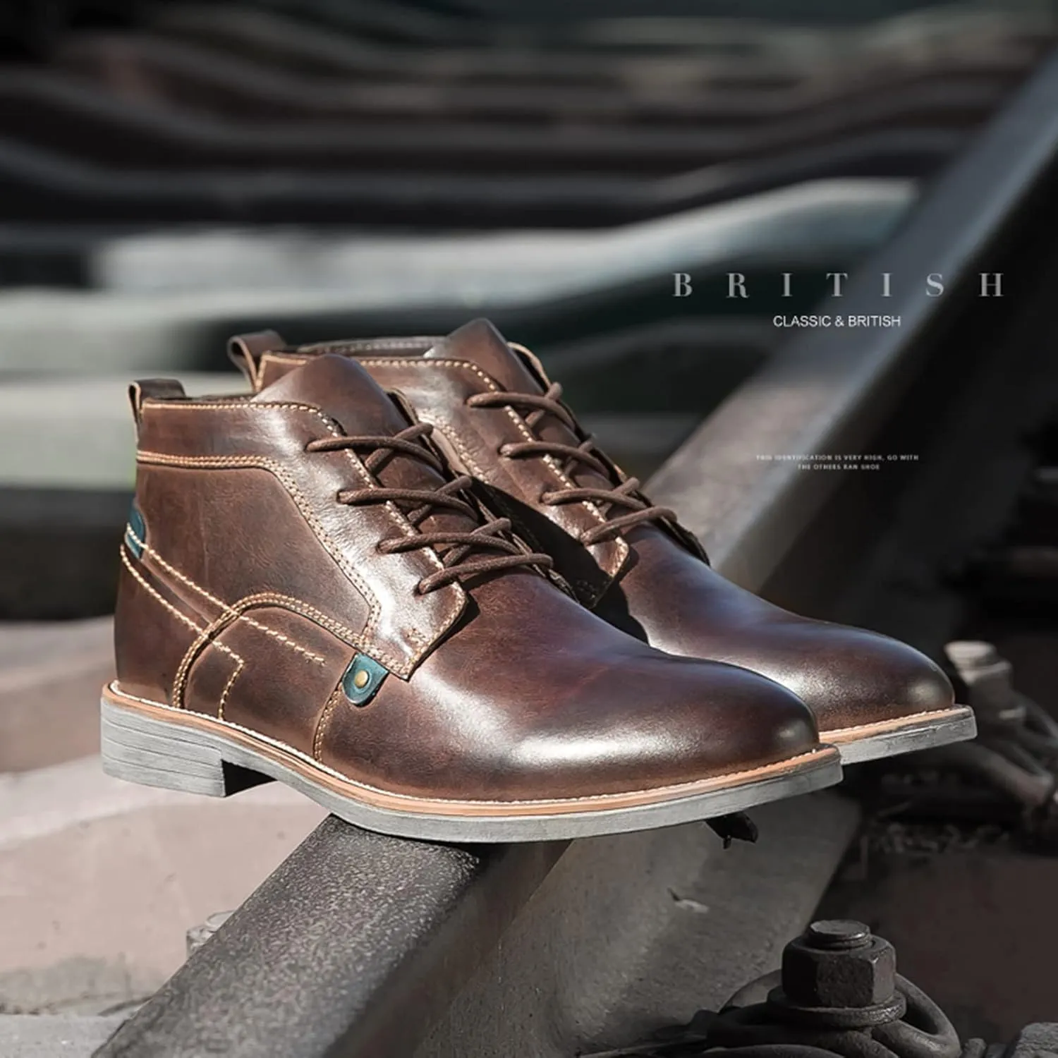 Men's Vintage Genuine Leather Ankle Boots Lace-Up Motorcycle ChUSka Boots