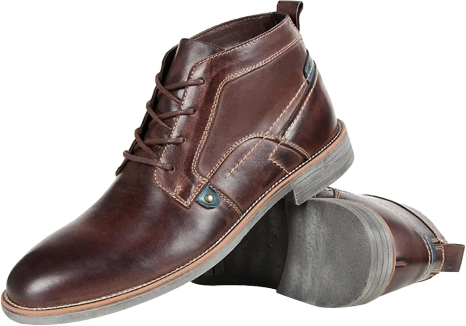 Men's Vintage Genuine Leather Ankle Boots Lace-Up Motorcycle ChUSka Boots