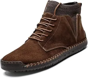 Men's Vintage Hand Stitched Lace-Up Mid Loafers,Lace-up Chukka Dress Boot Motorcycle Walking Boots,Casual Leather Ankle Boots