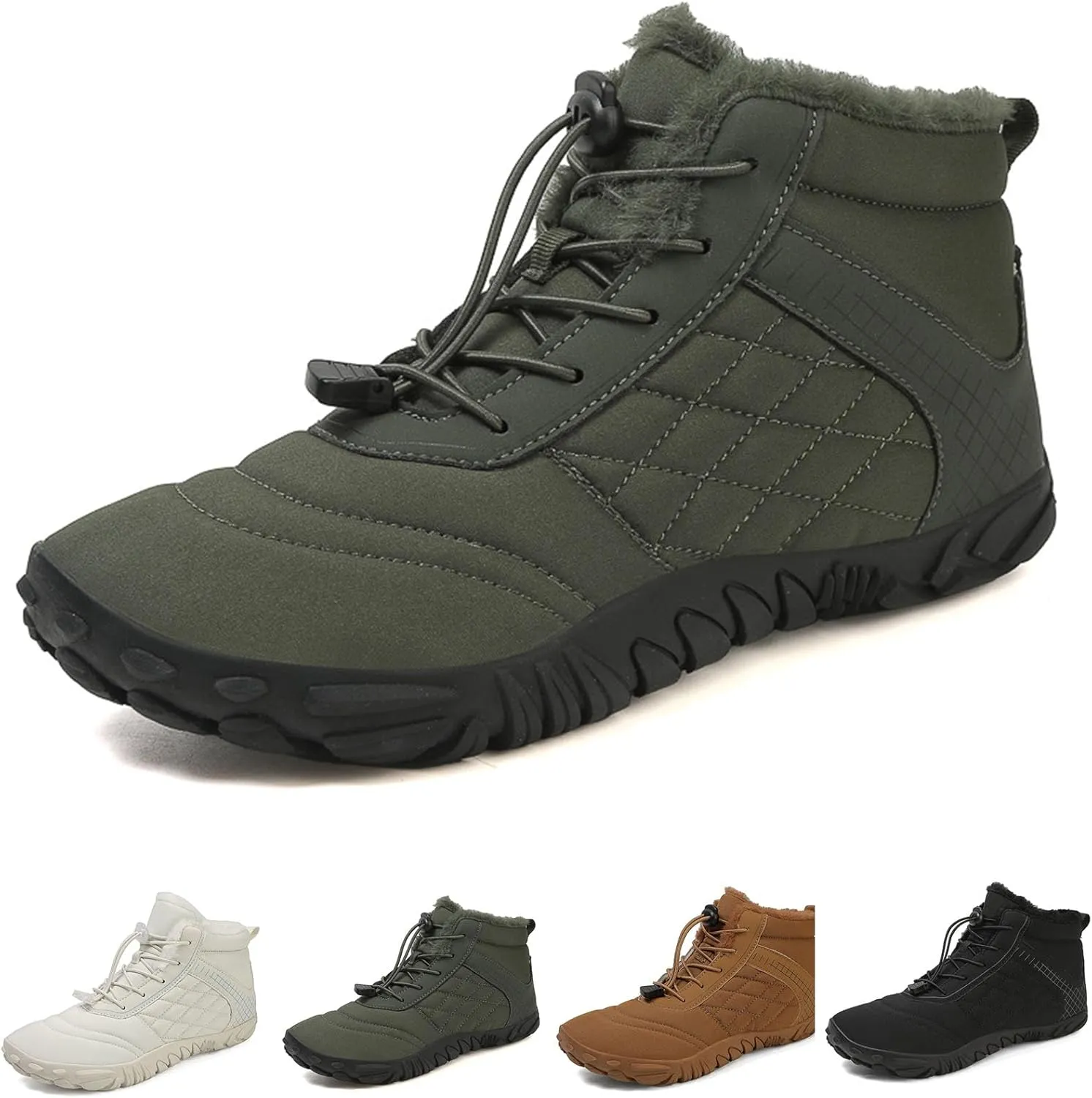Men's Women's Winter Barefoot Hiking Boots, Slip On Warm Zero Drop Snow Boot, Wide Toe Box Ankle Booties, Minimalist Waterproof Shoes