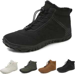 Men's Women's Winter Barefoot Hiking Boots, Slip On Warm Zero Drop Snow Boot, Wide Toe Box Ankle Booties, Minimalist Waterproof Shoes