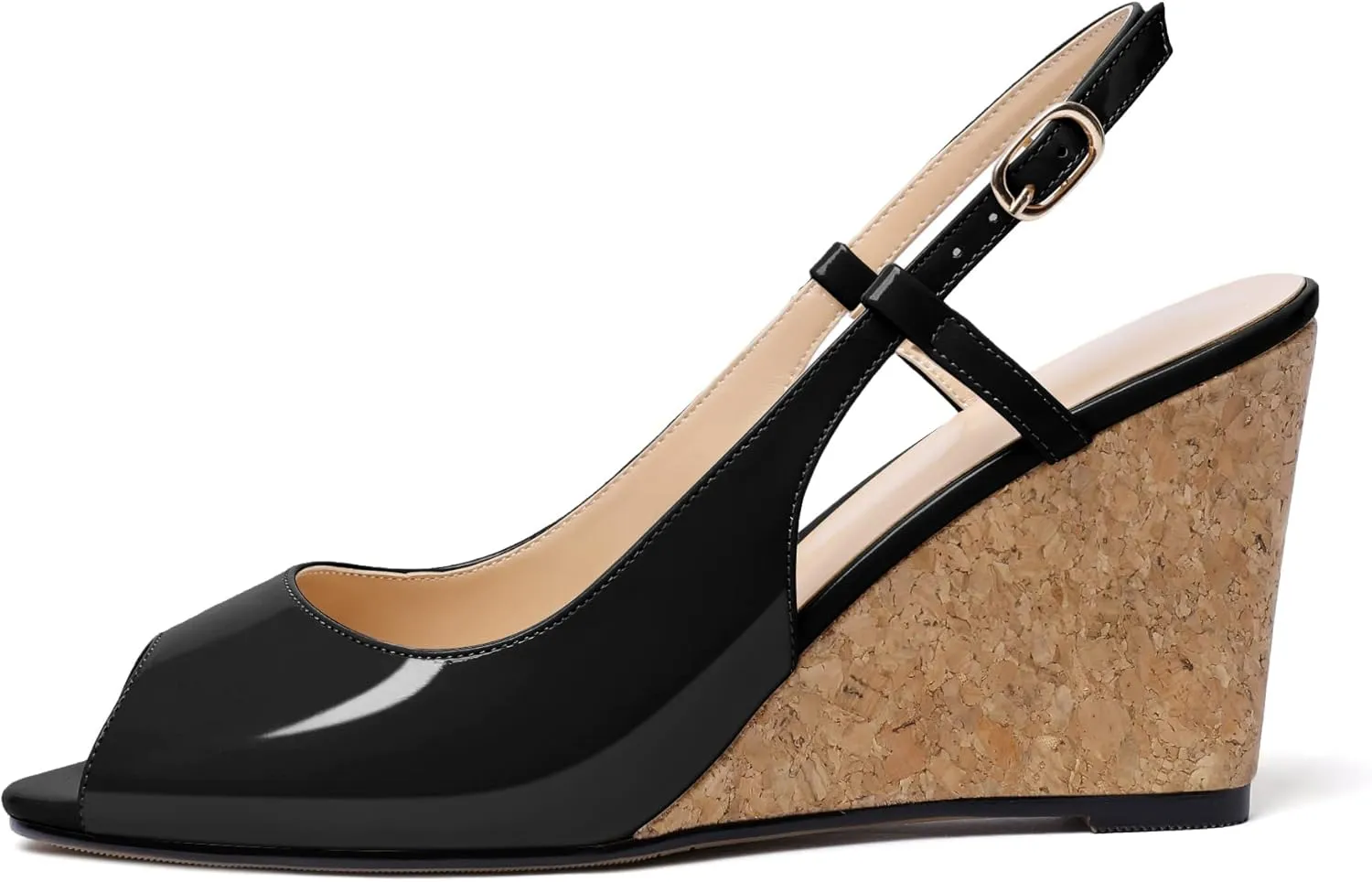 Mettesally Wedge Sandals for Women, Ankle Strap Slingback High Cork Heels Open Peep Toe Women Summer Office Dress Shoes