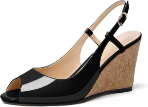 Mettesally Wedge Sandals for Women, Ankle Strap Slingback High Cork Heels Open Peep Toe Women Summer Office Dress Shoes