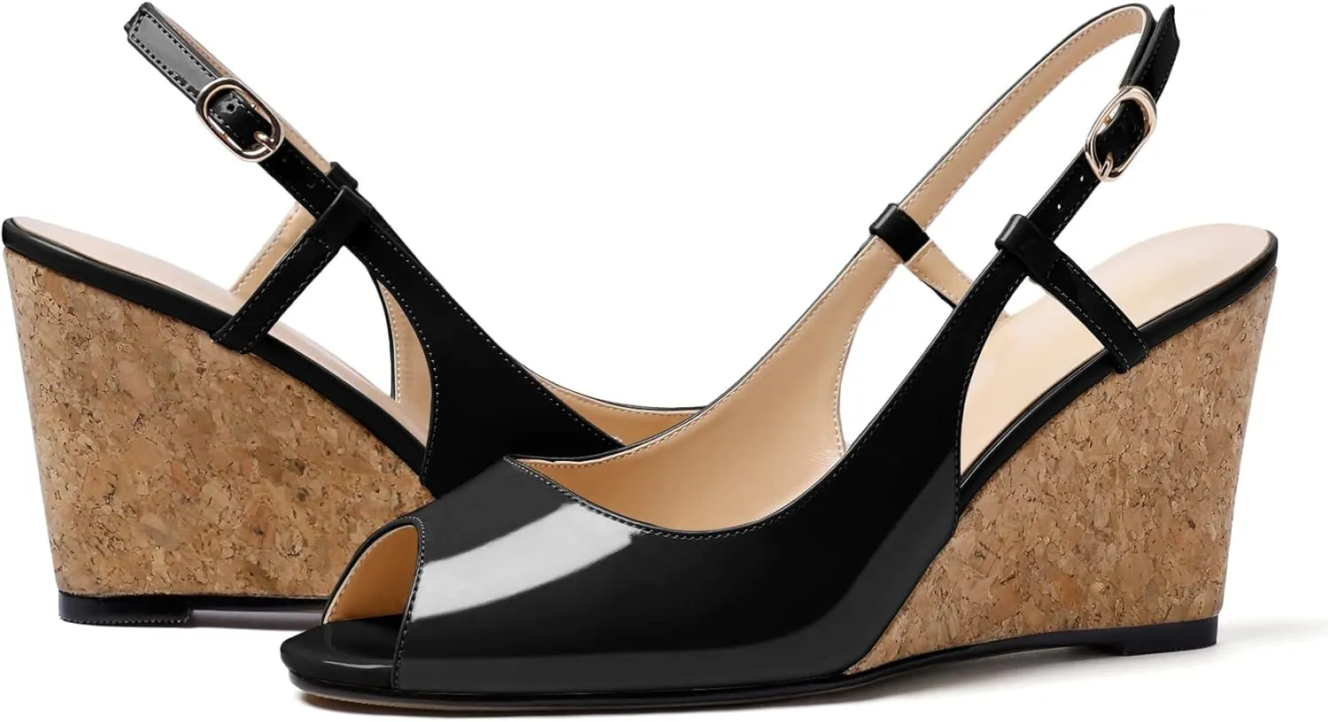 Mettesally Wedge Sandals for Women, Ankle Strap Slingback High Cork Heels Open Peep Toe Women Summer Office Dress Shoes