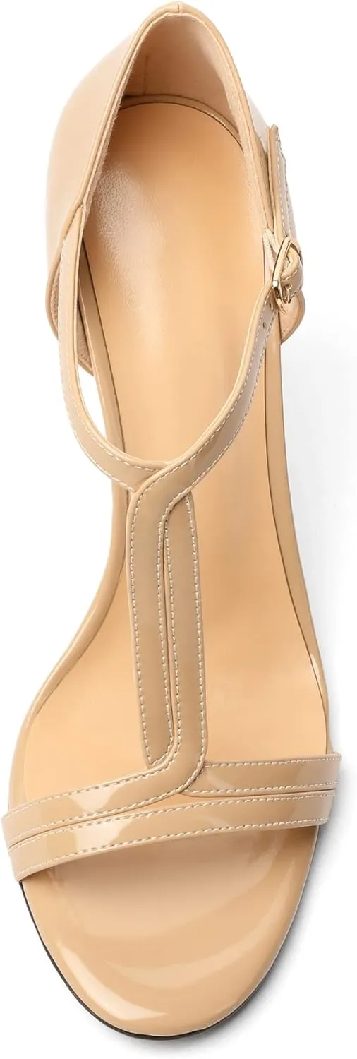 Mettesally Women's Ankle Strap Stilettos Open Round Toe Heeled Sandals Wedding Shoes High Heel Sandals